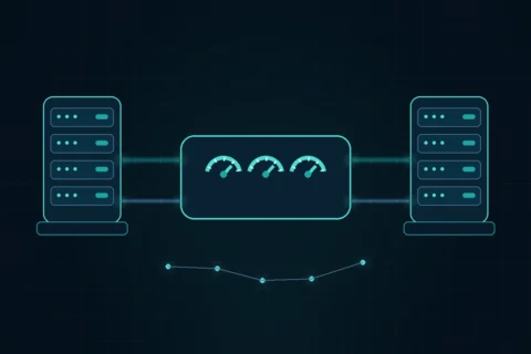 Two matching WordPress hosting environments connected to a controlled test bench with performance measurements and location variables
