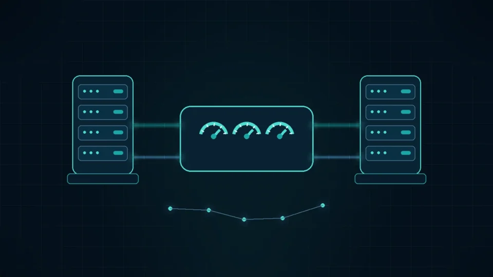 Two matching WordPress hosting environments connected to a controlled test bench with performance measurements and location variables