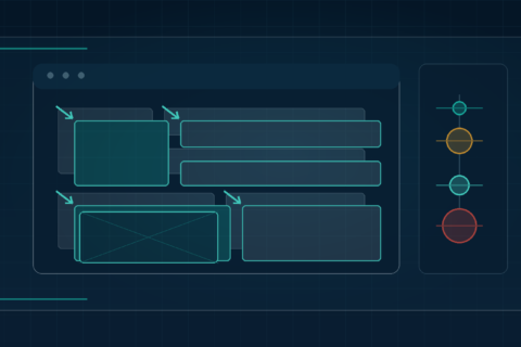 Editorial illustration of overlapping shifted layout grids representing Cumulative Layout Shift in WordPress