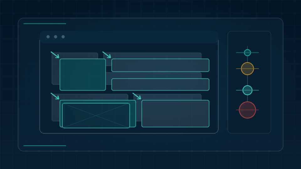 Editorial illustration of overlapping shifted layout grids representing Cumulative Layout Shift in WordPress