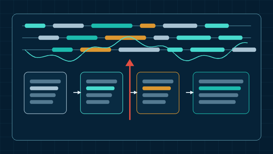Editorial illustration of a sequential rendering pipeline with a blocking gate representing render-blocking CSS and JavaScript