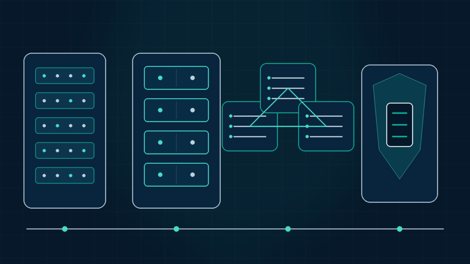 Editorial illustration of several distinct server infrastructure blocks arranged for comparison representing WordPress hosting types